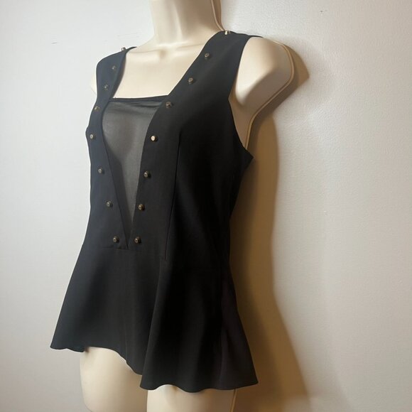 Akira Studded Mesh Deep-V Peplum Top Black (S) - Picture 4 of 9